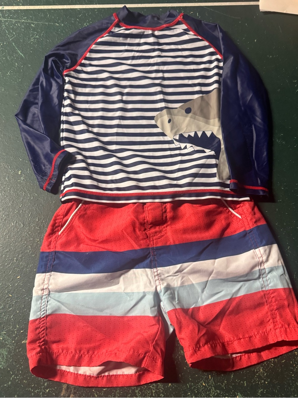 Andy & Evan Navy, White & Red Shark Rashguard Swim Set - Boys 4T